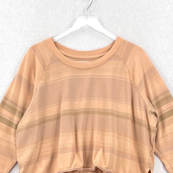 FREE PEOPLE WE THE FREE Baja Stripe Long Sleeve Crop Tee Womens Large Prosecco - Picture 6 of 15